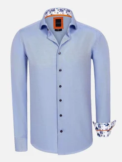 Wam Denim Overhemd Lange Mouwen|Redon Blue Poplin Plain Overhemd Longe Mouw