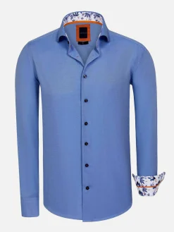 Wam Denim Overhemd Lange Mouwen|Redon Indigo Poplin Plain Overhemd Longe Mouw