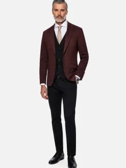 Wam Denim Colberts|Red Wood Wide Lapel Dark Red Black Suit Colbert
