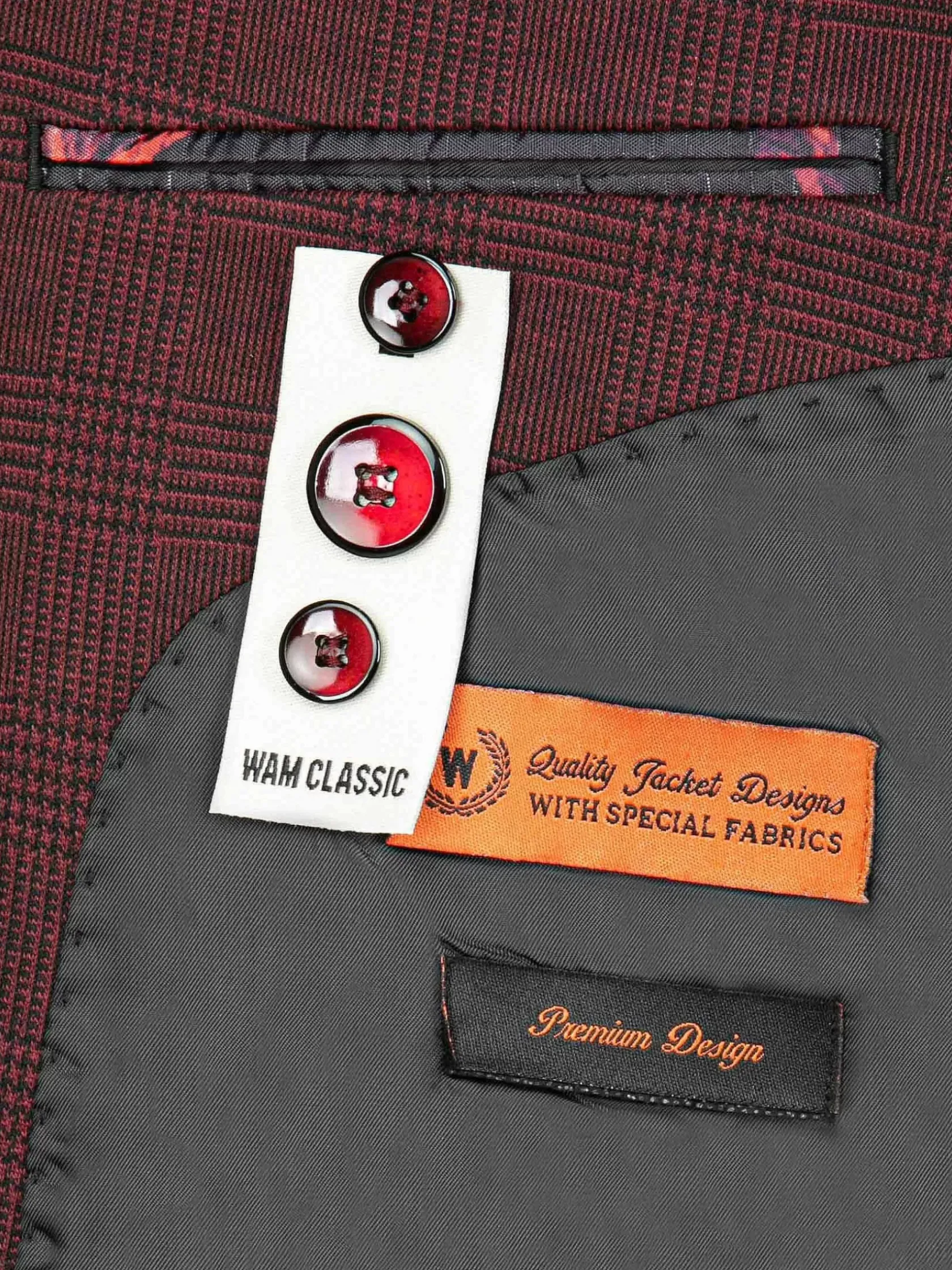 Wam Denim Colberts|Red Wood Wide Lapel Dark Red Black Suit Colbert