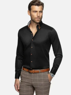 Wam Denim Overhemd Lange Mouwen|Romney Solid Black Overhemd Lange Mouw