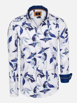 Wam Denim Overhemd Lange Mouwen|Santorini White Floral Print Overhemd Lange Mouw
