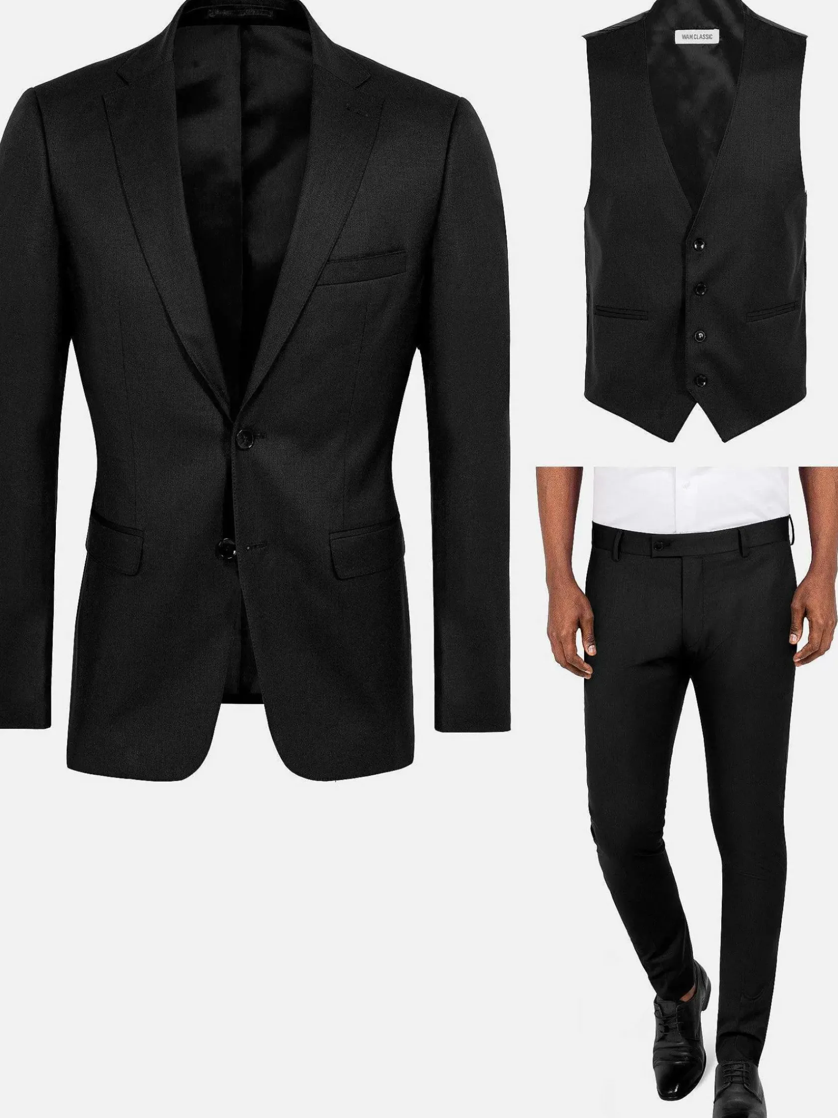Wam Denim Colberts|Scottsville Notch Lapel Black Suit Colbert