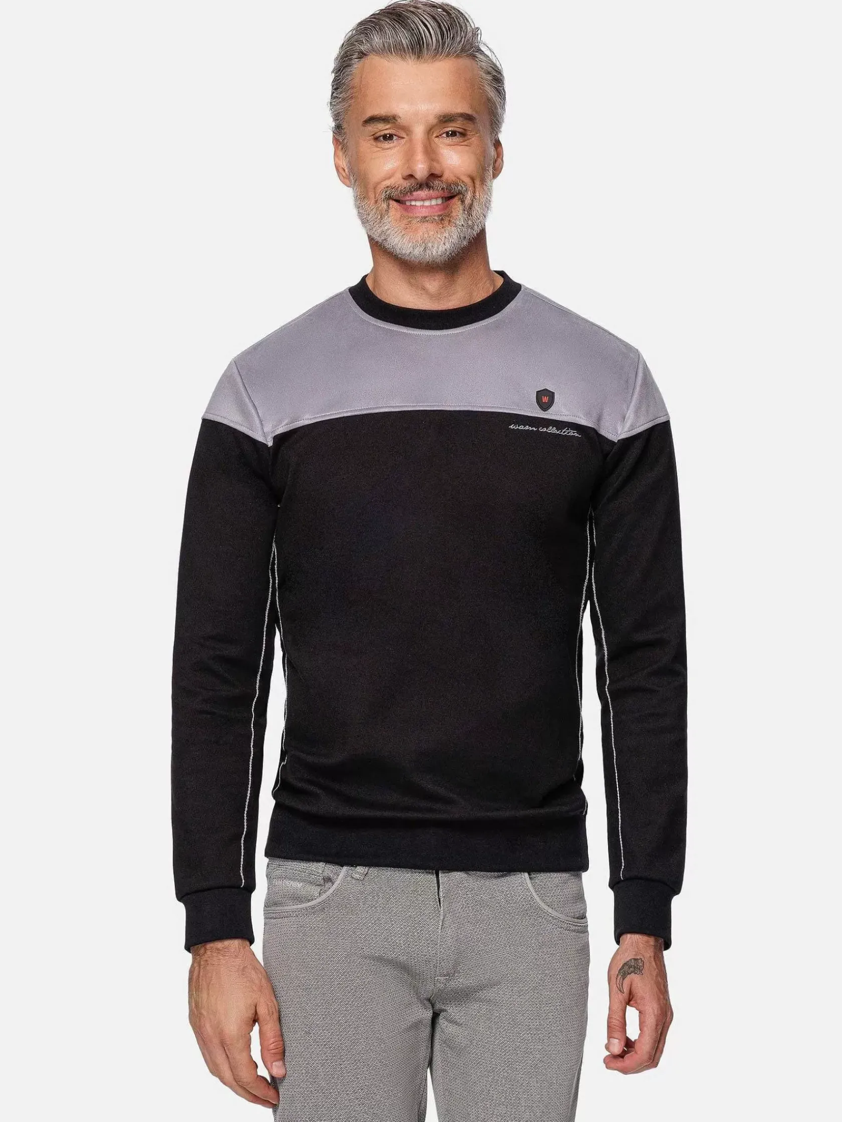 Wam Denim Sweaters|Sedona Round-Neck Grey Black Sweater