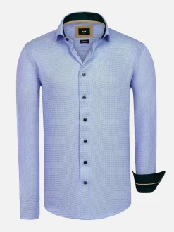 Wam Denim Overhemd Lange Mouwen|Sky Lake Blue Micro Patterned Long Sleeve Shirt