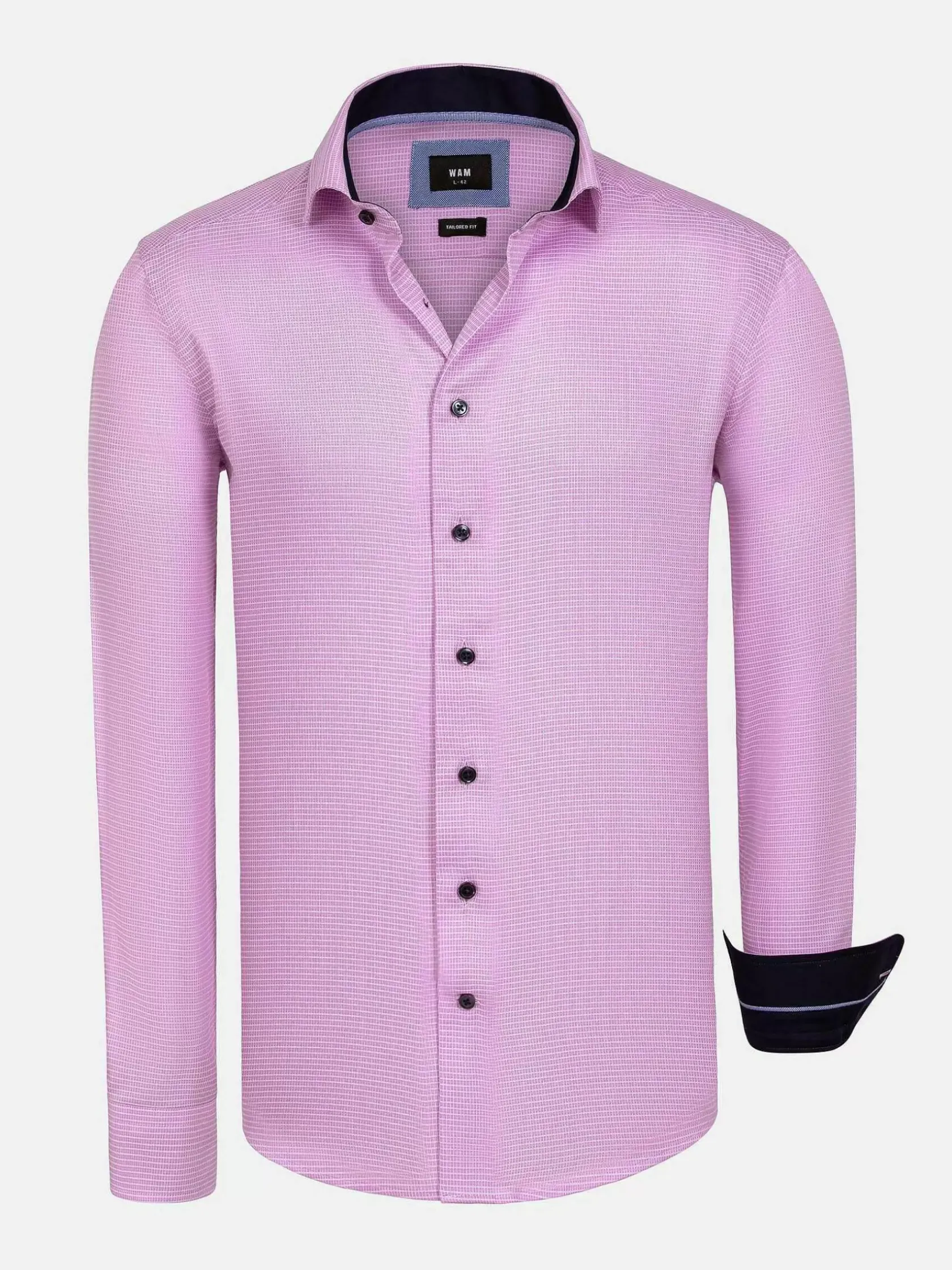Wam Denim Overhemd Lange Mouwen|Sky Lake Pink Micro Patterned Overhemd Lange Mouw