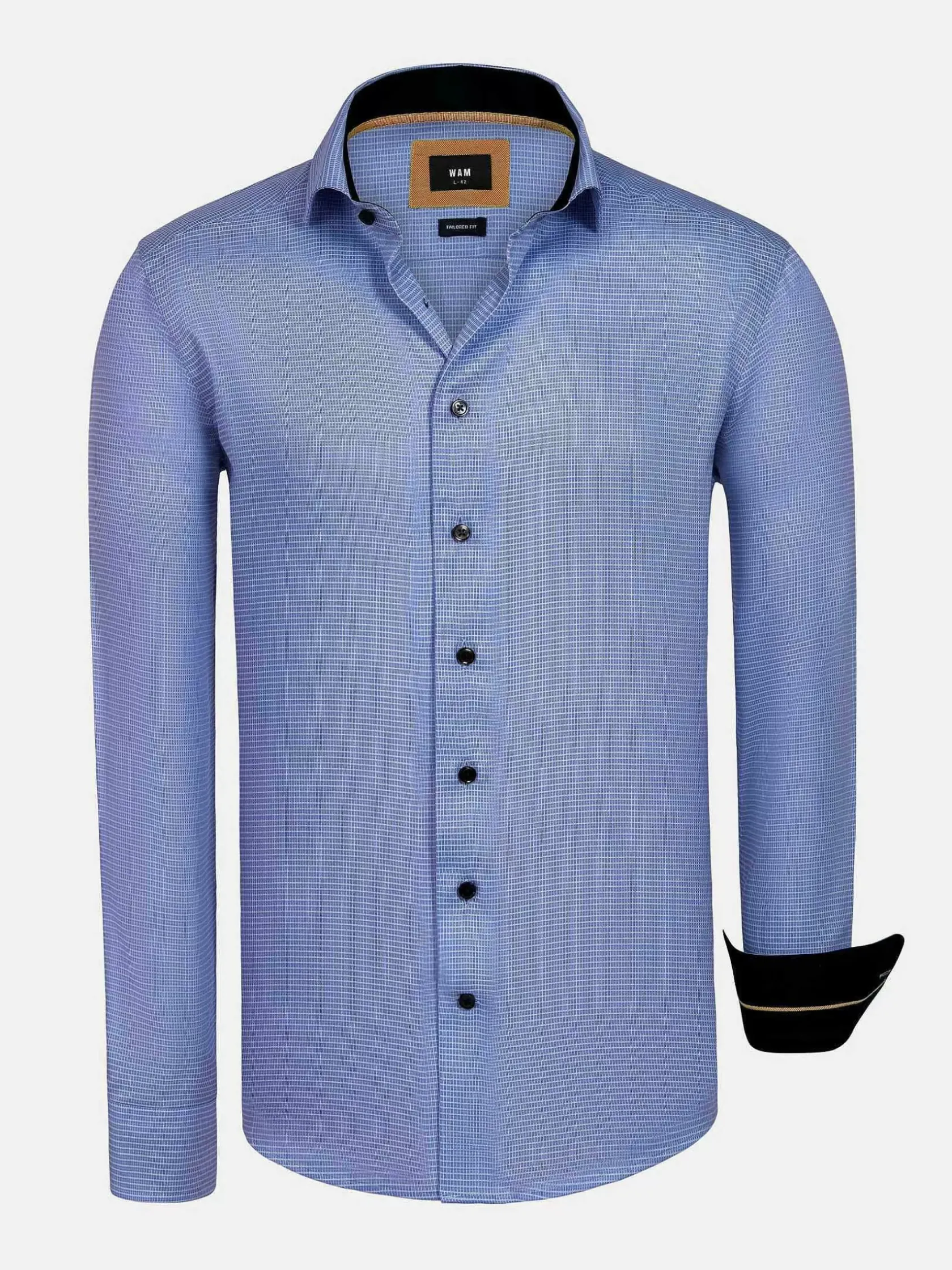 Wam Denim Overhemd Lange Mouwen|Sky Lake Royal Blue Micro Patterned Overhemd Lange Mouw