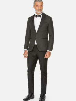 Wam Denim Colberts|Slim Fit Textured Black Tuxedo Colbert