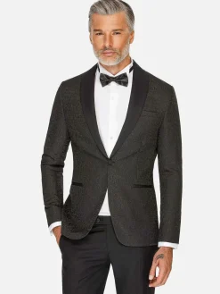 Wam Denim Colberts|Slim Fit Textured Black Tuxedo Colbert