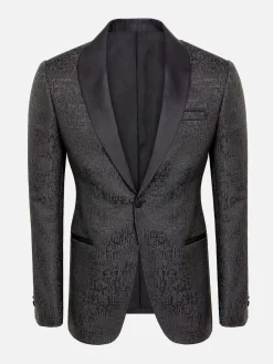 Wam Denim Colberts|Slim Fit Textured Black Tuxedo Colbert