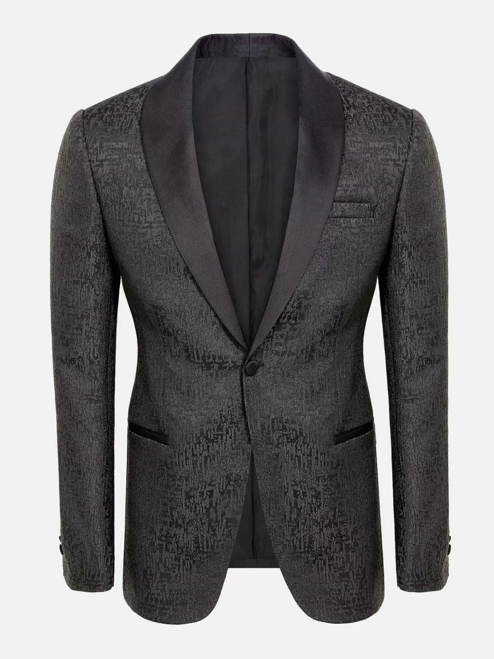 Wam Denim Colberts|Slim Fit Textured Black Tuxedo Colbert