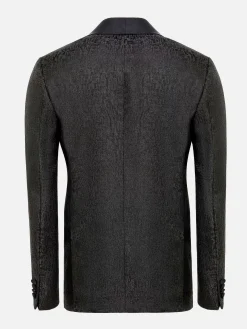 Wam Denim Colberts|Slim Fit Textured Black Tuxedo Colbert