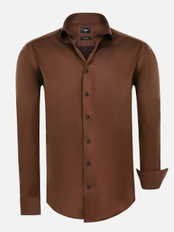 Wam Denim Overhemd Lange Mouwen|Tempesta Plain Cotton Light Brown Overhemd Lange Mouw