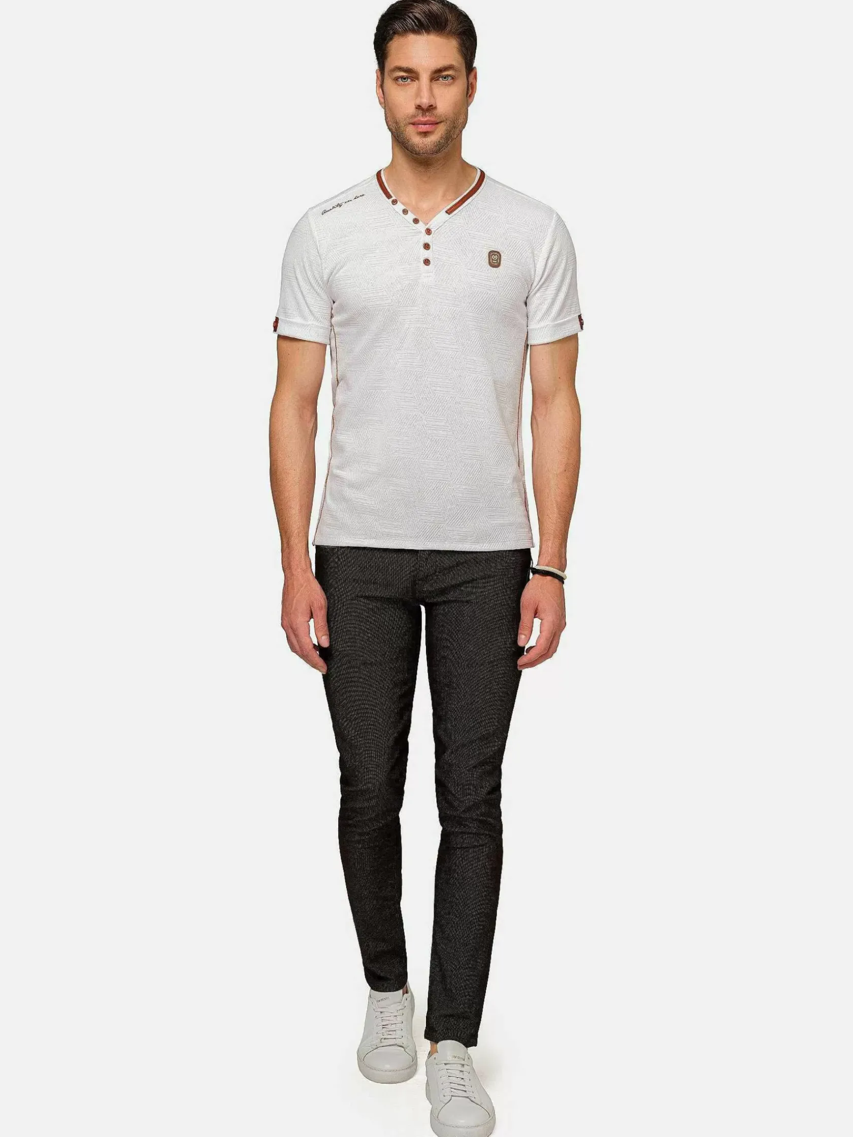 Wam Denim T-Shirts|Textured Design Wahar V-Neck White T-Shirt