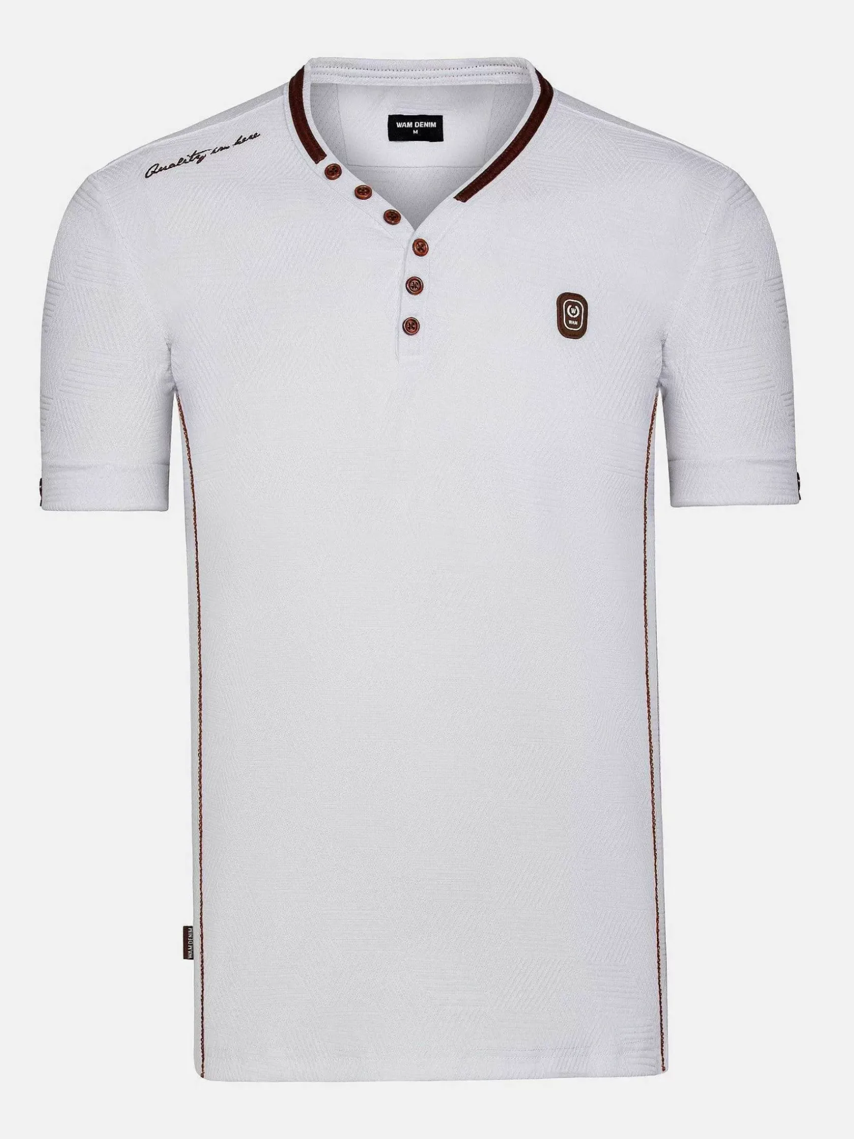 Wam Denim T-Shirts|Textured Design Wahar V-Neck White T-Shirt