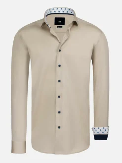 Wam Denim Overhemd Lange Mouwen|Vercelli Solid Beige Overhemd Longe Mouw