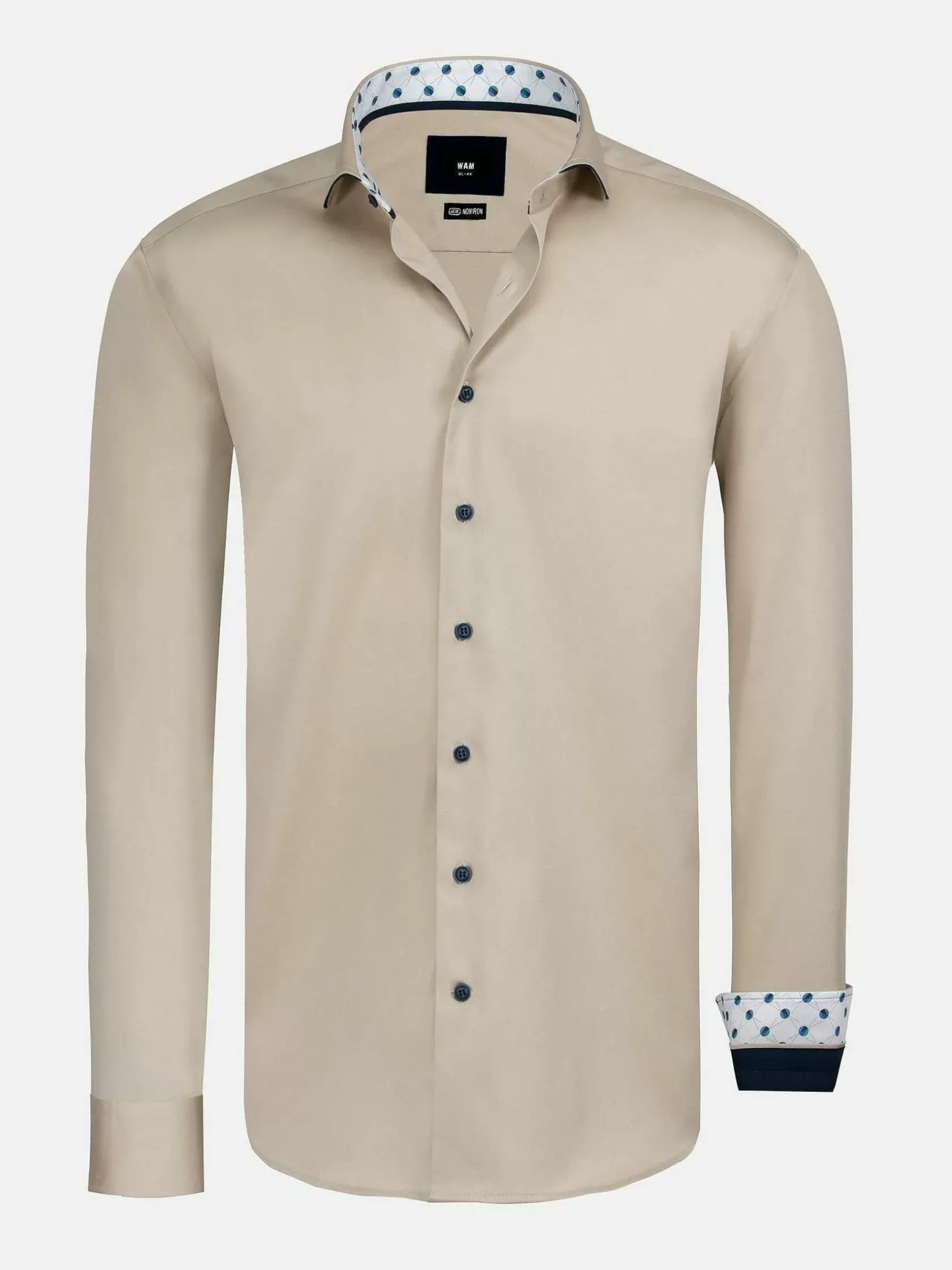 Wam Denim Overhemd Lange Mouwen|Vercelli Solid Beige Overhemd Longe Mouw