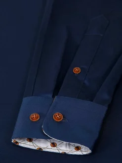 Wam Denim Overhemd Lange Mouwen|Vercelli Solid Navy Overhemd Lange Mouw