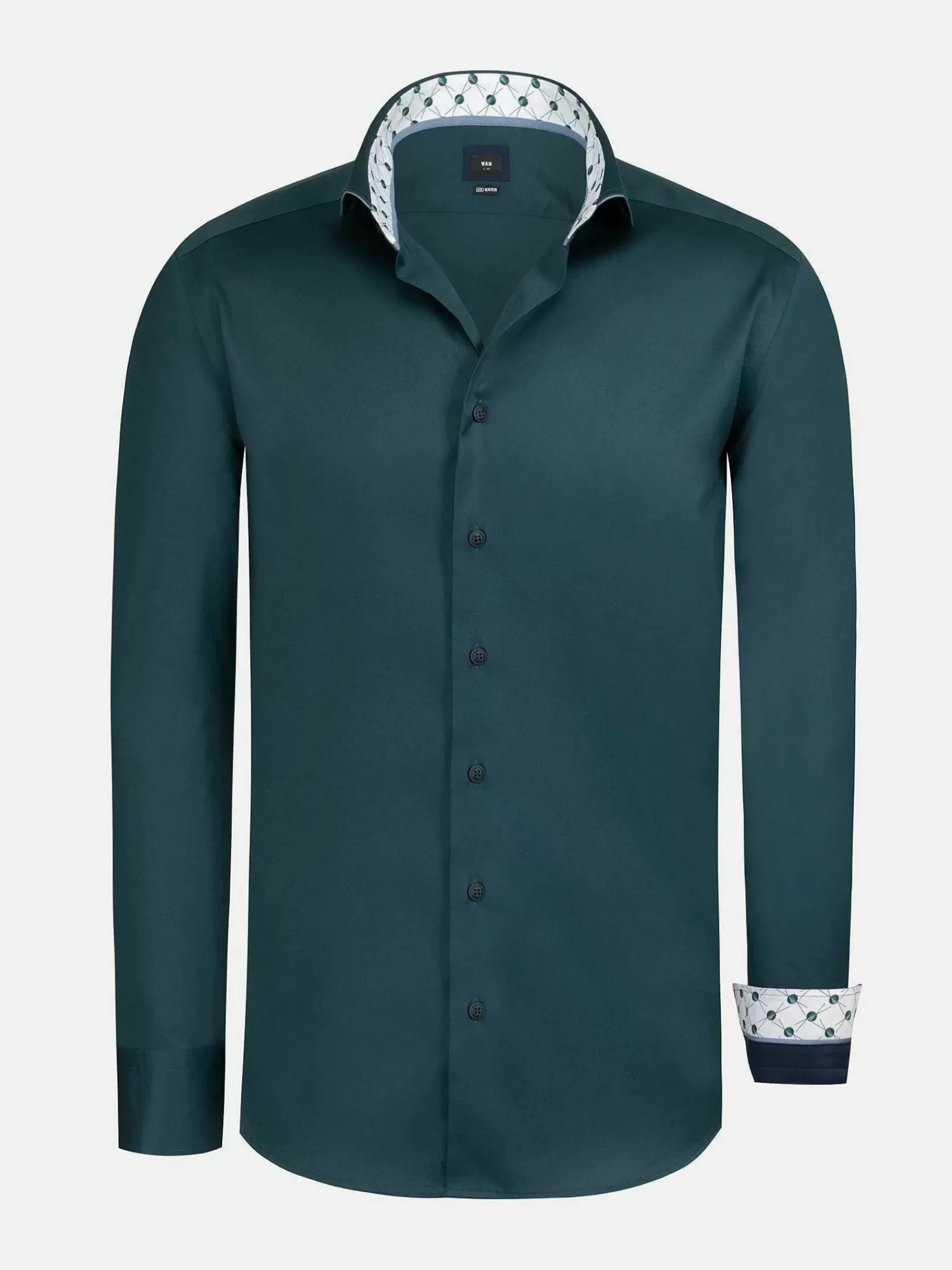 Wam Denim Overhemd Lange Mouwen|Vercelli Solid Petrol Overhemd Longe Mouw