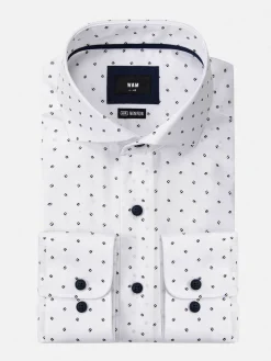 Wam Denim Overhemd Lange Mouwen|Verdantia Coffee Bean Pattern White Overhemd Lange Mouw