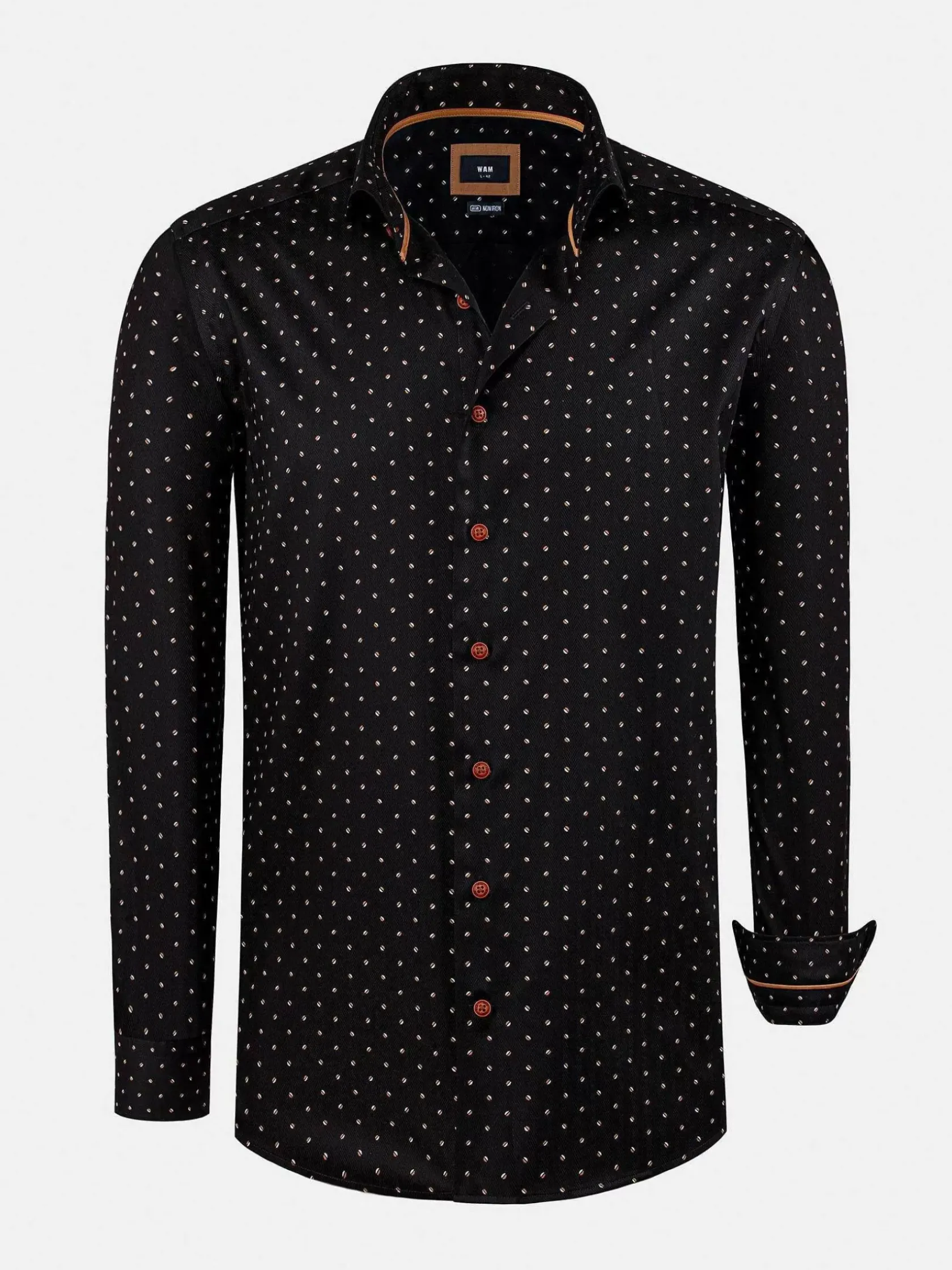 Wam Denim Overhemd Lange Mouwen|Verdantia Coffee Bean Pattern Black Overhemd Lange Mouw