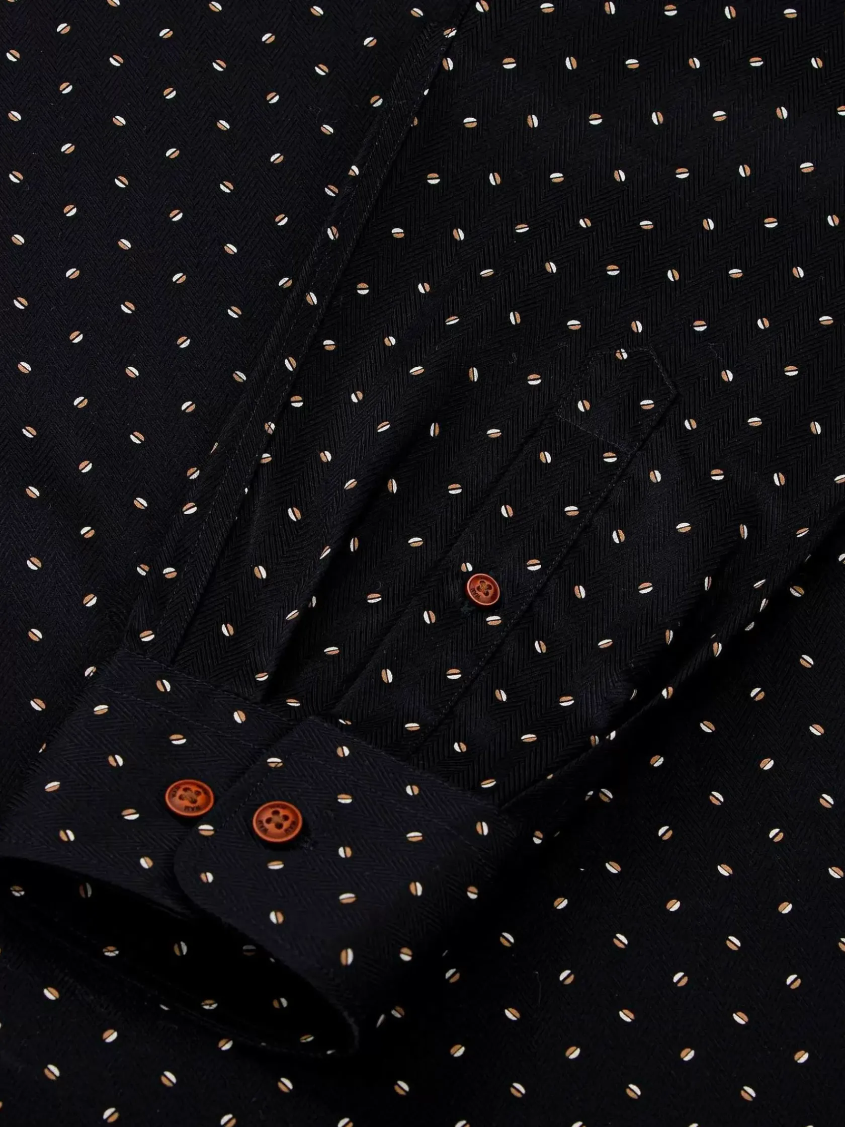 Wam Denim Overhemd Lange Mouwen|Verdantia Coffee Bean Pattern Black Overhemd Lange Mouw
