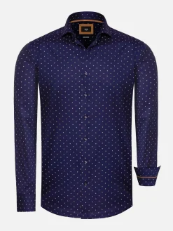 Wam Denim Overhemd Lange Mouwen|Verdantia Coffee Bean Pattern Navy Overhemd Lange Mouw