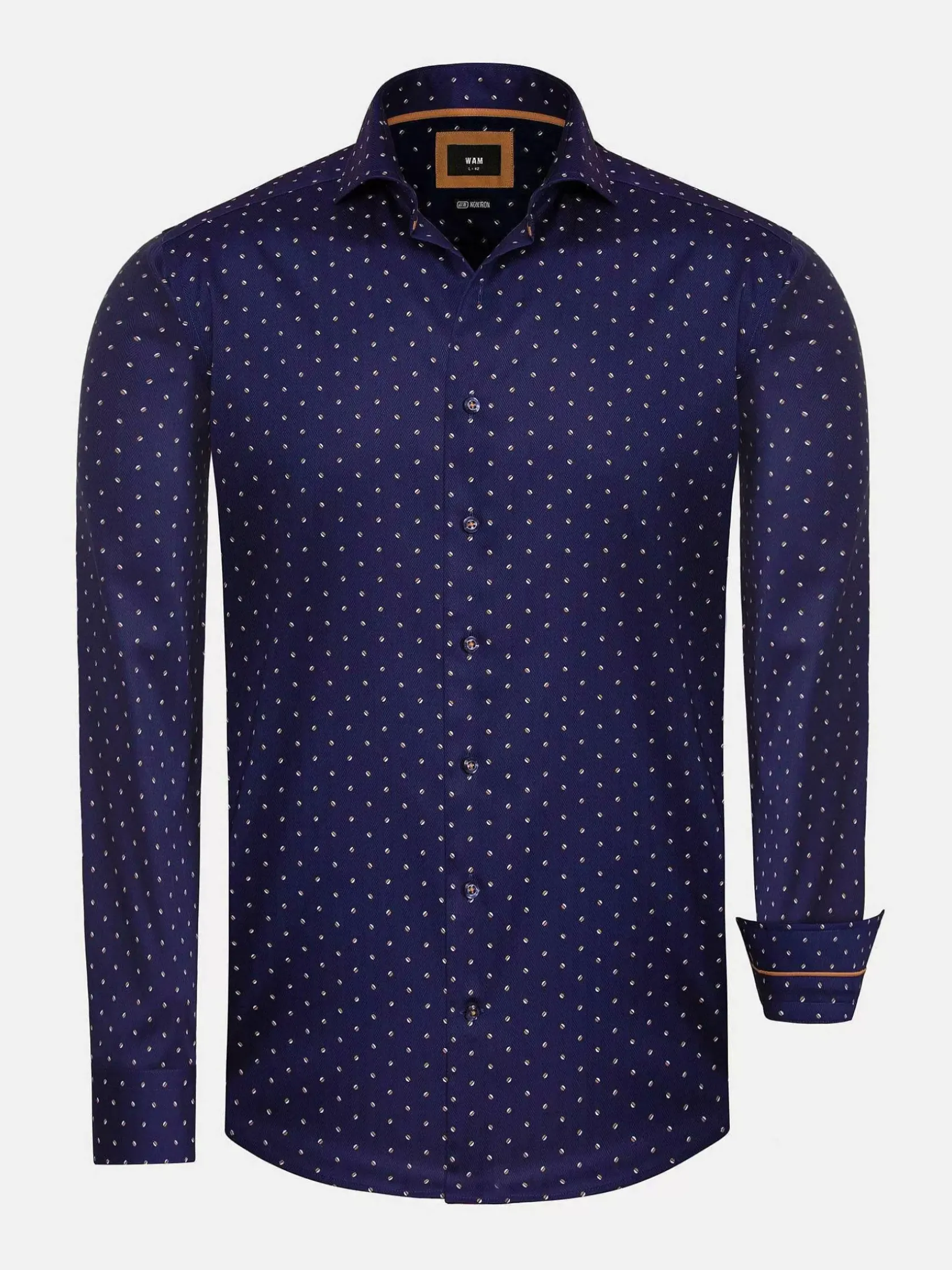 Wam Denim Overhemd Lange Mouwen|Verdantia Coffee Bean Pattern Navy Overhemd Lange Mouw
