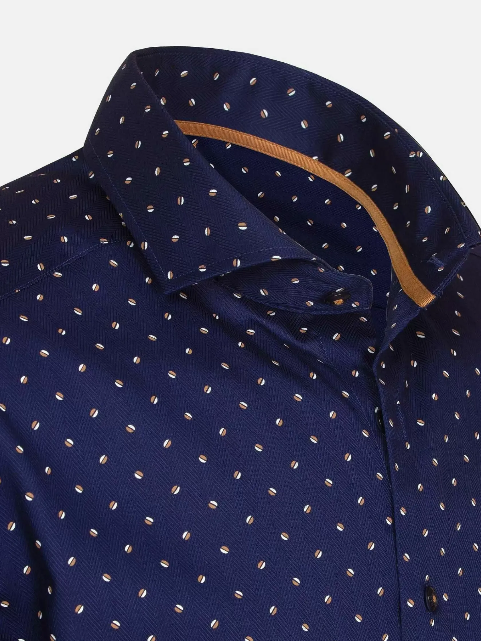 Wam Denim Overhemd Lange Mouwen|Verdantia Coffee Bean Pattern Navy Overhemd Lange Mouw