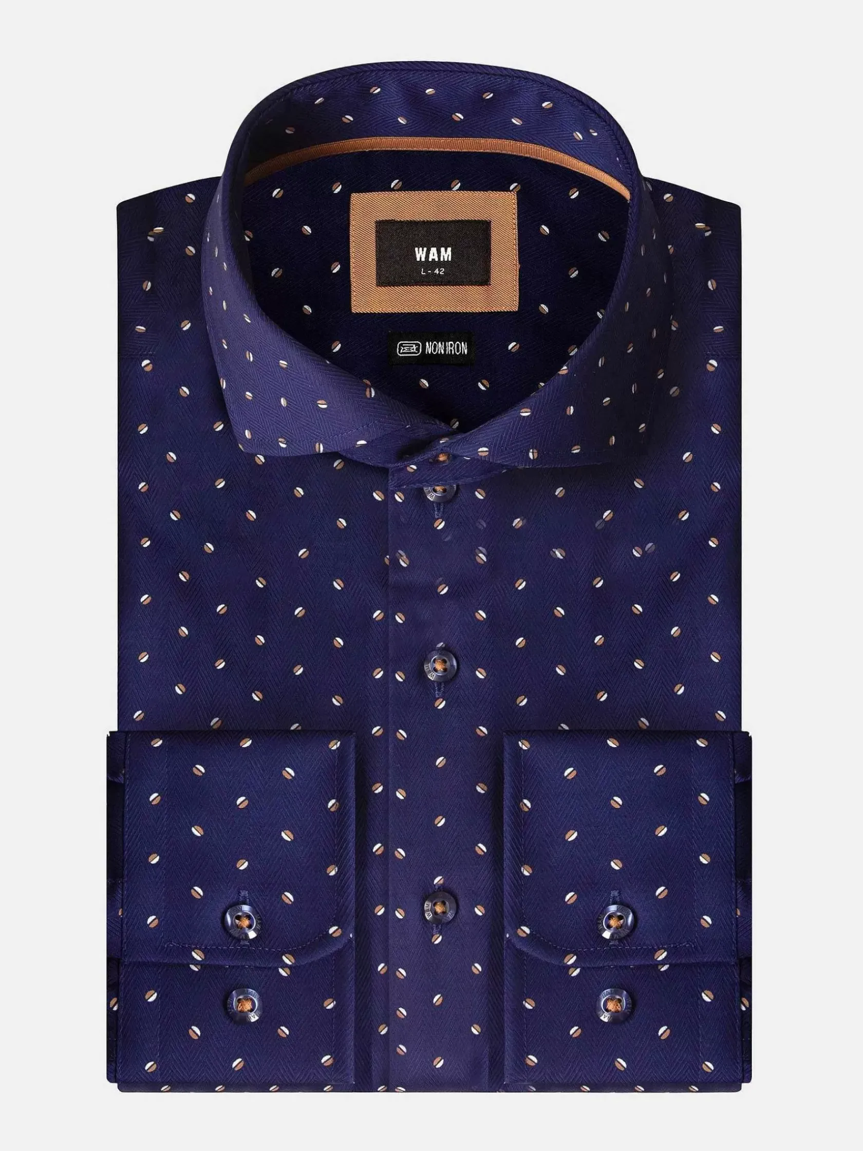 Wam Denim Overhemd Lange Mouwen|Verdantia Coffee Bean Pattern Navy Overhemd Lange Mouw